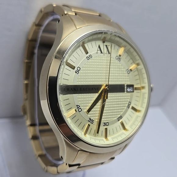 Mens Armani Exchange Hampton AX2132 Date Champagne Gold Plated Watch New Battery - Picture 3 of 11
